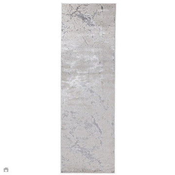 Aurora AU03 Solar Modern Abstract Distressed Marbled Metallic Shimmer Textured High-Density Soft Smooth Low Profile Polyblend Short-Pile Silver/Grey/Charcoal/Beige/Cream Runner-Asiatic Carpets-Rug Love - The Most Loved Rug Store